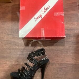 FINAL NEW LAST CHANCE SEXY SHOES Black Tube Strap Platform Heels